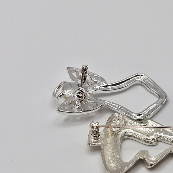 VTG Brooch 2PC Set Christmas Tree Star Prayer Angel Faux Pearl Silver Tone Pins - Picture 4 of 11